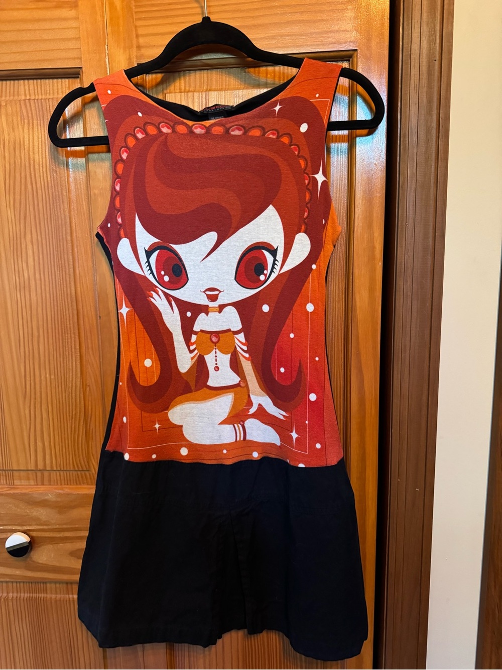Custo Barcelona Red-Orange Graphic Sleeveless Mini Dress